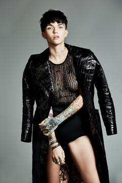 Ruby Rose braless in see through top for The Untitled Magazine