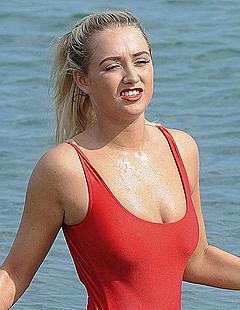George Harrison in red swimsuit in Spain