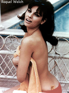 American actress and singer Raquel Welch topless but covered