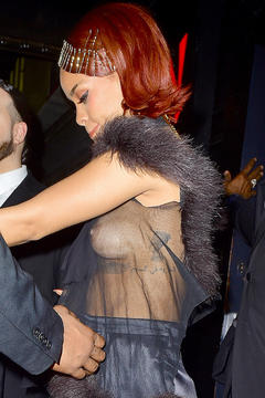 Rihanna braless in see through dress at the MET Gala After-Party