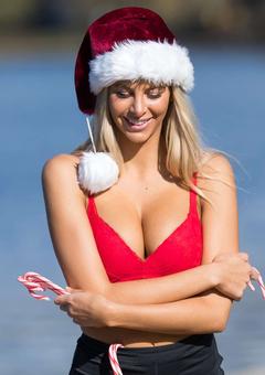 Bri Teresi cleavage in red bra