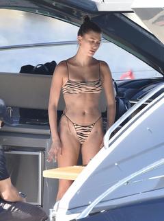 Hailey Baldwin wearing a bikini on a yacht in Sardinia