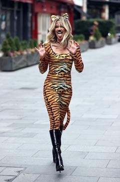 Ashley Roberts dressed for Halloween outside Heart radio studios in London