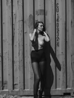 Morgan Fletchall topless in skirt and stockings