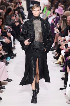 Natasha Poly in see through top walks runway at Valentino Show at Paris Fashion Week in Paris