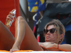 Polish model Katarina Vasilissa sunbathing topless in Miami