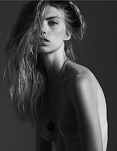 Emily Senko topless black-&-white photo