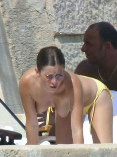 Anna Friel topless in yellow bikini pants