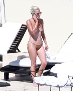 Lady Gaga nude tits on a beach in Mexico