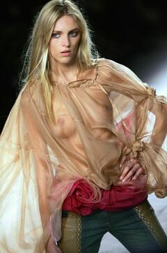 Anja Rubik in see through top at Christian Dior SS 2006 fashion show in Paris