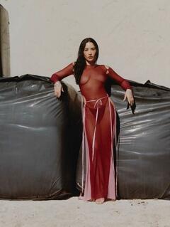 Demi Lovato braless in sheer dress for Who What Wear - November 2025