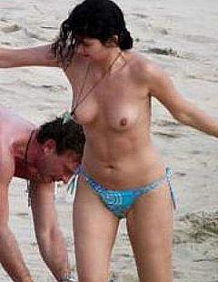 Shermine Shahrivar caught topless on a beach