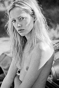 Zippora Seven topless black-&-white photo