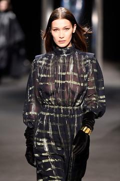 Bella Hadid runway in see through dress