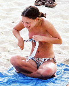 Natalie Portman topless on a beach in Caribbean paparazzi image