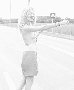 Zippora Seven topless on a road