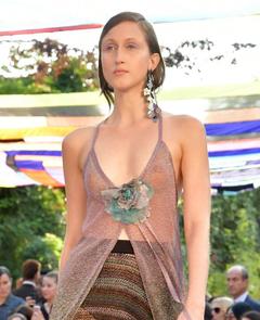 Anna Cleveland in see through top runway image