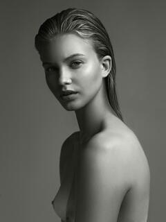 Lotta Kaijarvi topless black-and-white image