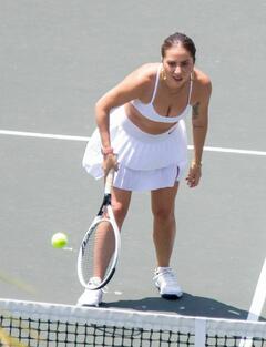 Lady Gaga having a tennis session while on a weekend getaway
