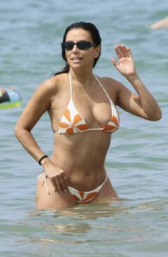 Eva Longoria in a bikini at a beach in Marbella - August 2024