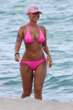 Amber Rose  in pink bikini at Miami beach