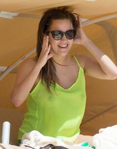 British TV Star Caroline Flack wearing a see through top in Miami