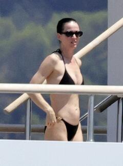 Katy Perry in a black bikini on a yacht - July 2025