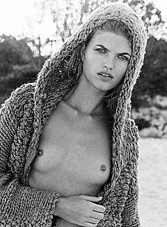 Louise Mikkelsen nude tits black-&-white photo