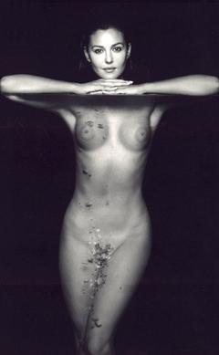 Monica Bellucci nude in a water black-&-white image