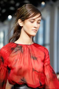 Greta Varlese braless in see through top at Michael Kors show in New York SS 2016