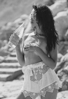 Shanina Shaik posing topless cover her tits