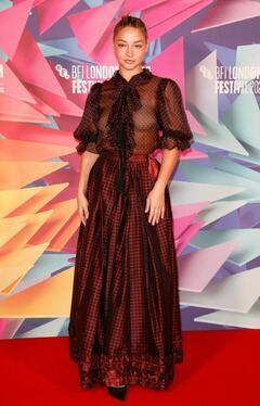 Madelyn Cline at the Glass Onion A Knives Out Mystery photo call during the London Film Festival