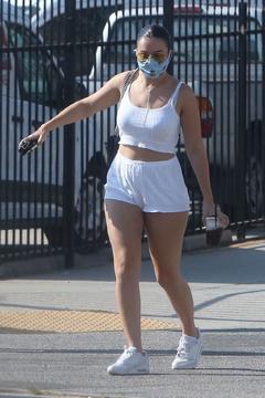 Charli XCX crop top and short shorts out in LA