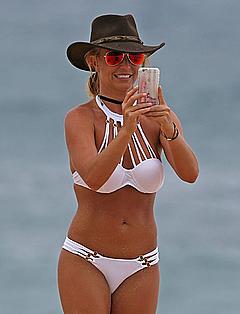 Britney Spears making selfie in white bikini