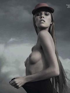 Britt Maren topless in a hat
