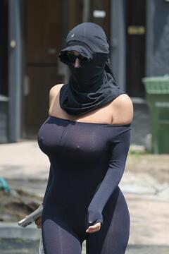 Busty Bianca Censori hard nippless in see through outfit