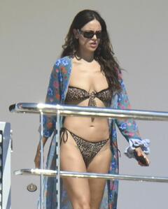 Eiza Gonzalez wearing a bikini aboard a yacht in Sardinia