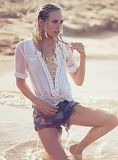 Tosca Dekker wet in tiny shorts in see through blouse