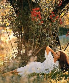 Sophia Loren in white dress in nature