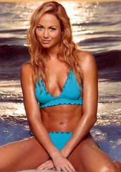 American wrestler and actress Stacy Keibler sexy in blue bikini
