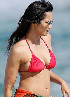 Padma Lakshmi sexy in red bikini bra