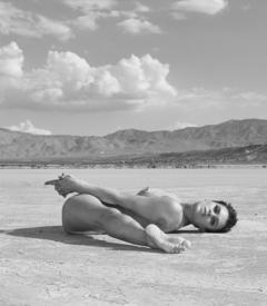 Nina Burri nude in a desert black-&-white image
