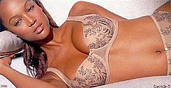 Tyra Banks lying in lingerie