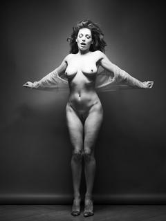 Kelly Brook nude black-&-white photo