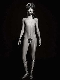 Freja Beha naked blacj-&-white image