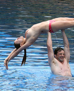Una Healy topless in a pool with friend