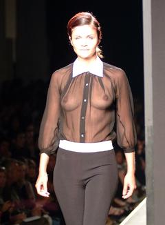 Helena Christensen in see through top runway image