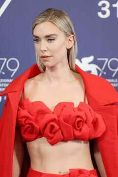 Vanessa Kirby in red at the photocall for The Son at the 79th Venice International Film Festival