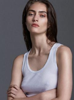 Marine Deleeuw in see through shirt