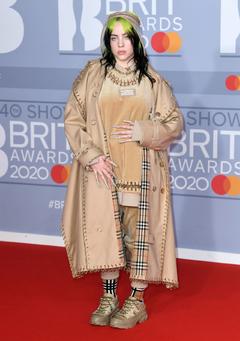Billie Eilish posing at The BRIT Awards 2020 in London